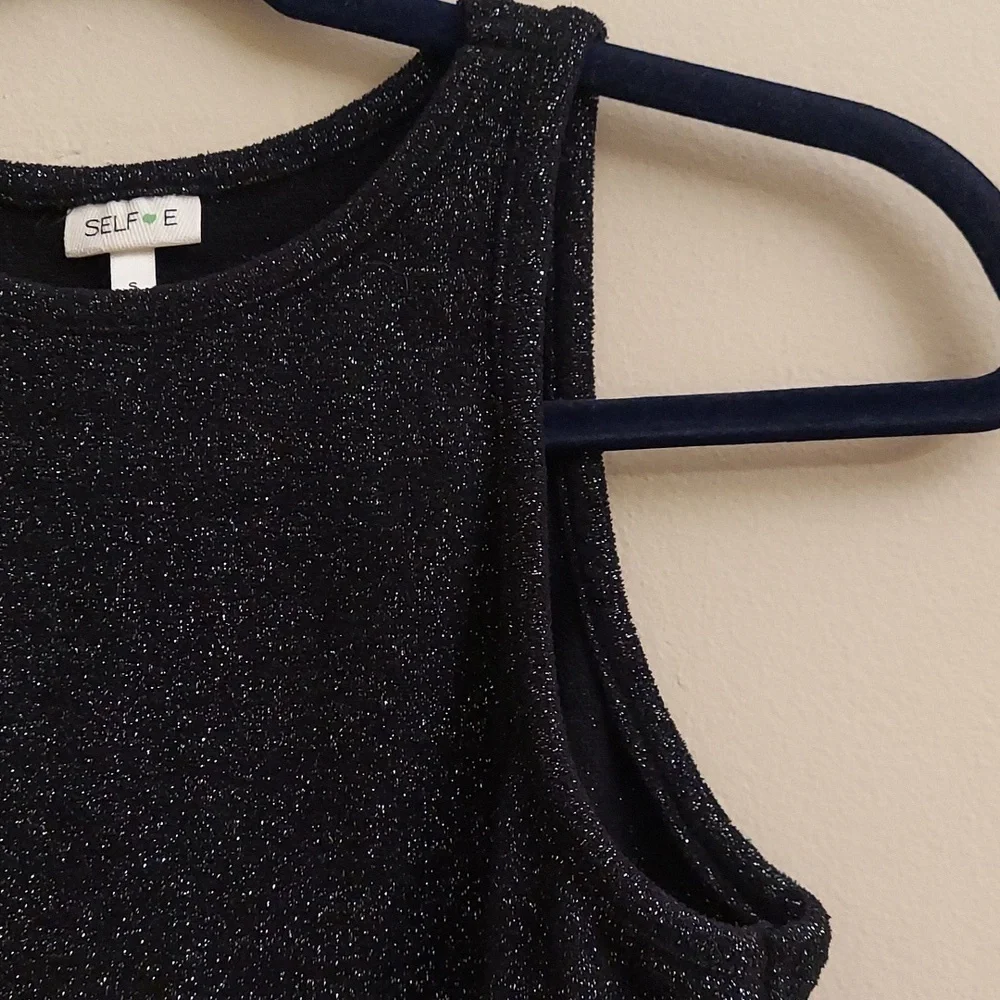 NEW SELFIE S Black Glitter Sleeveless Bodysuit - Picture 3 of 12